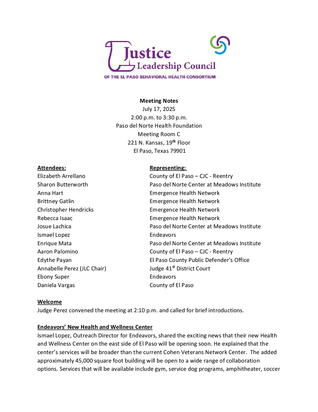 Justice leadership council 7 17 2025 meeting notes fs